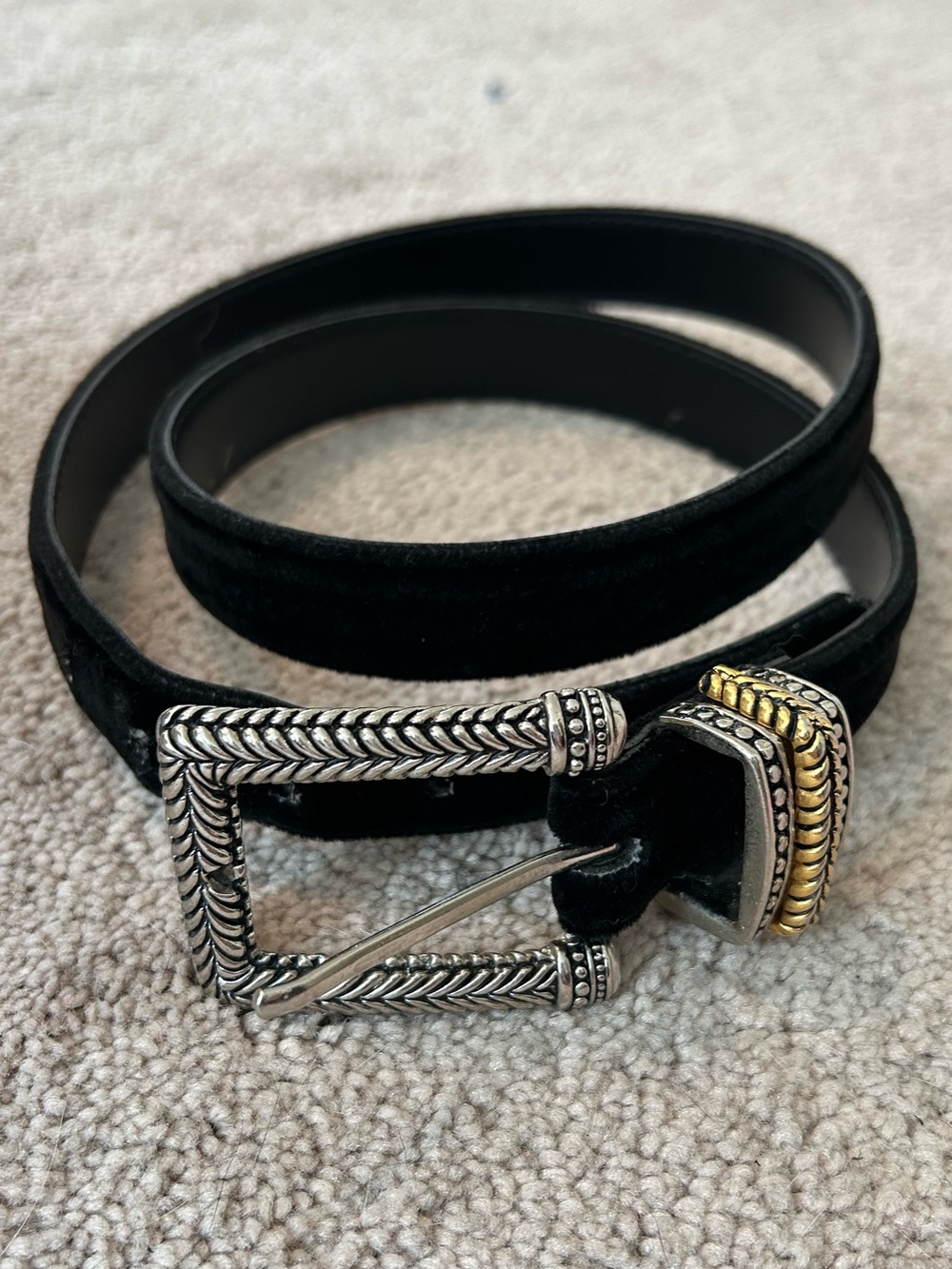 Brighton black belt with two tone silver gold buckle XL